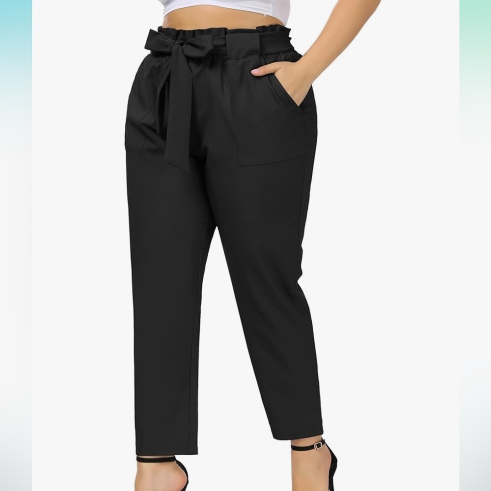 Pencil Trousers Waist Self-Tie Belted Pants with Pockets